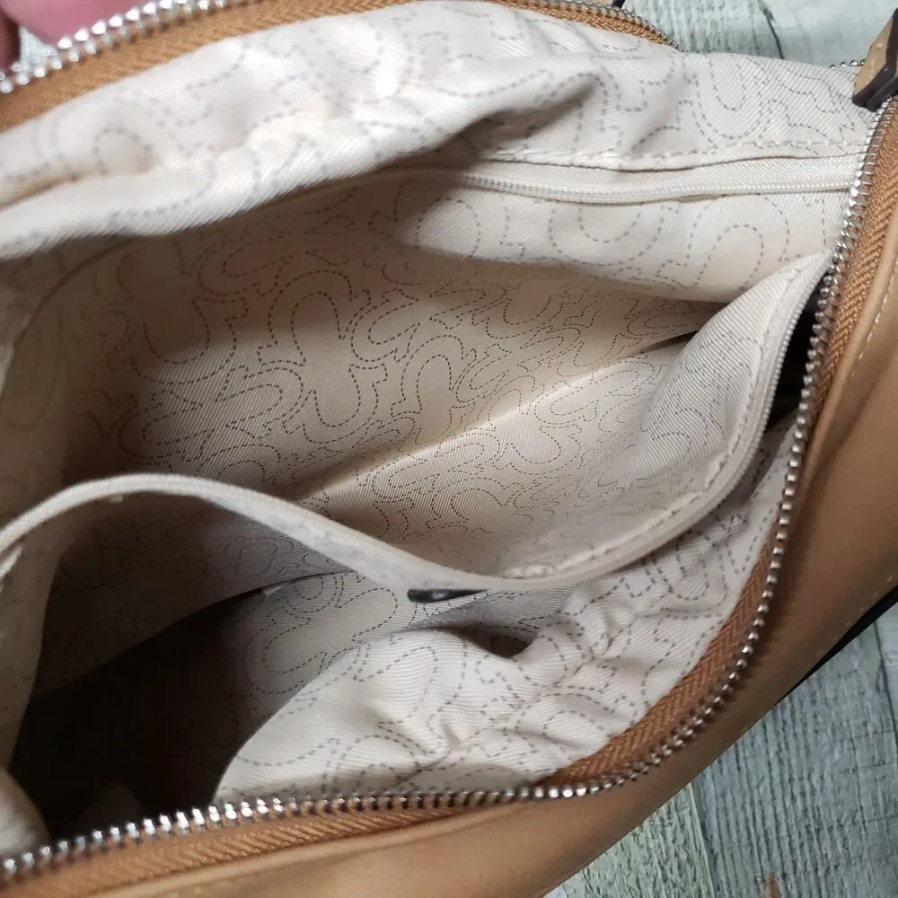 TRUE RELIGION Purse Bag Suede Hobo Crossbody Tan Adjustable Strap Zip Top NEW